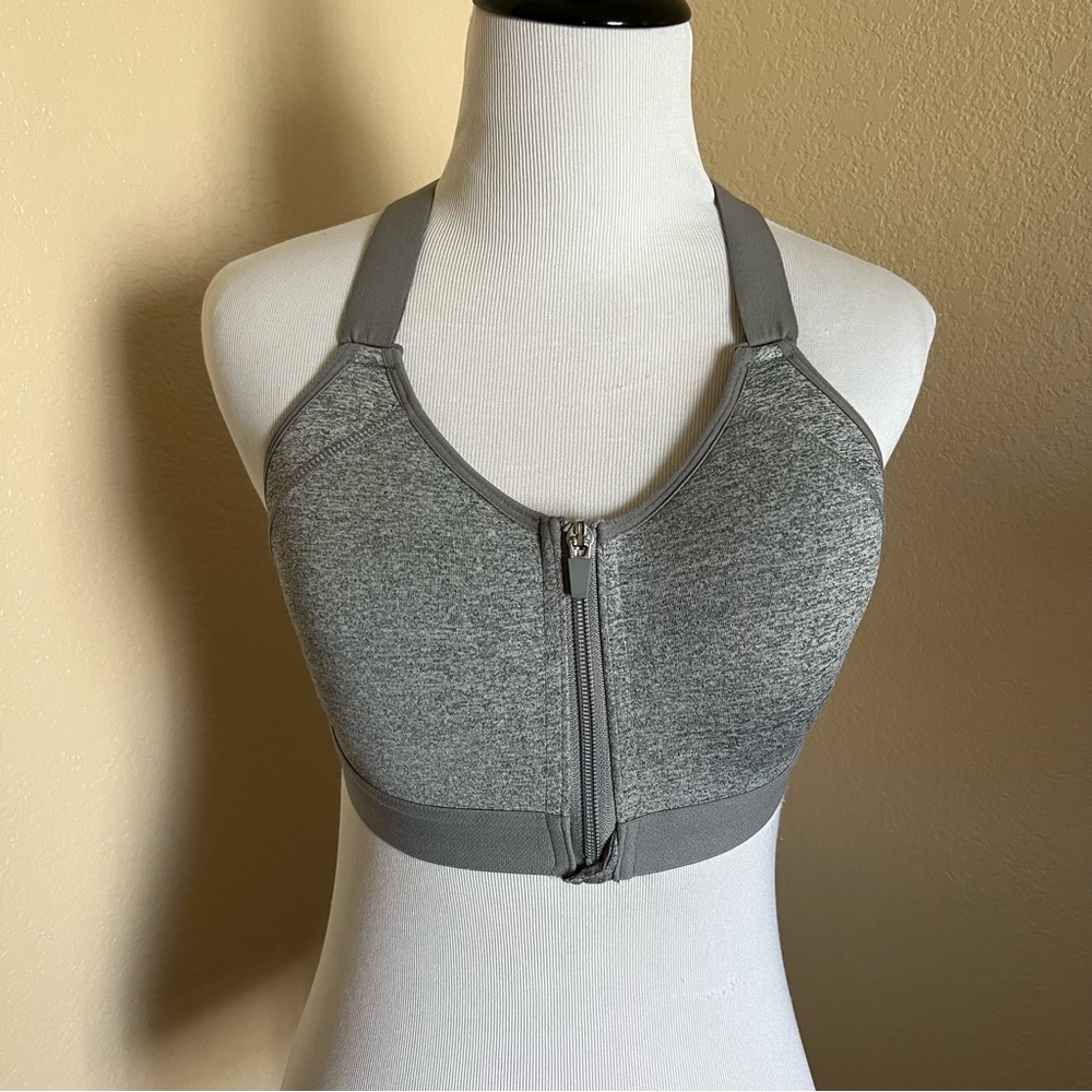 Gray Heather Zip-Front Sports Bra
